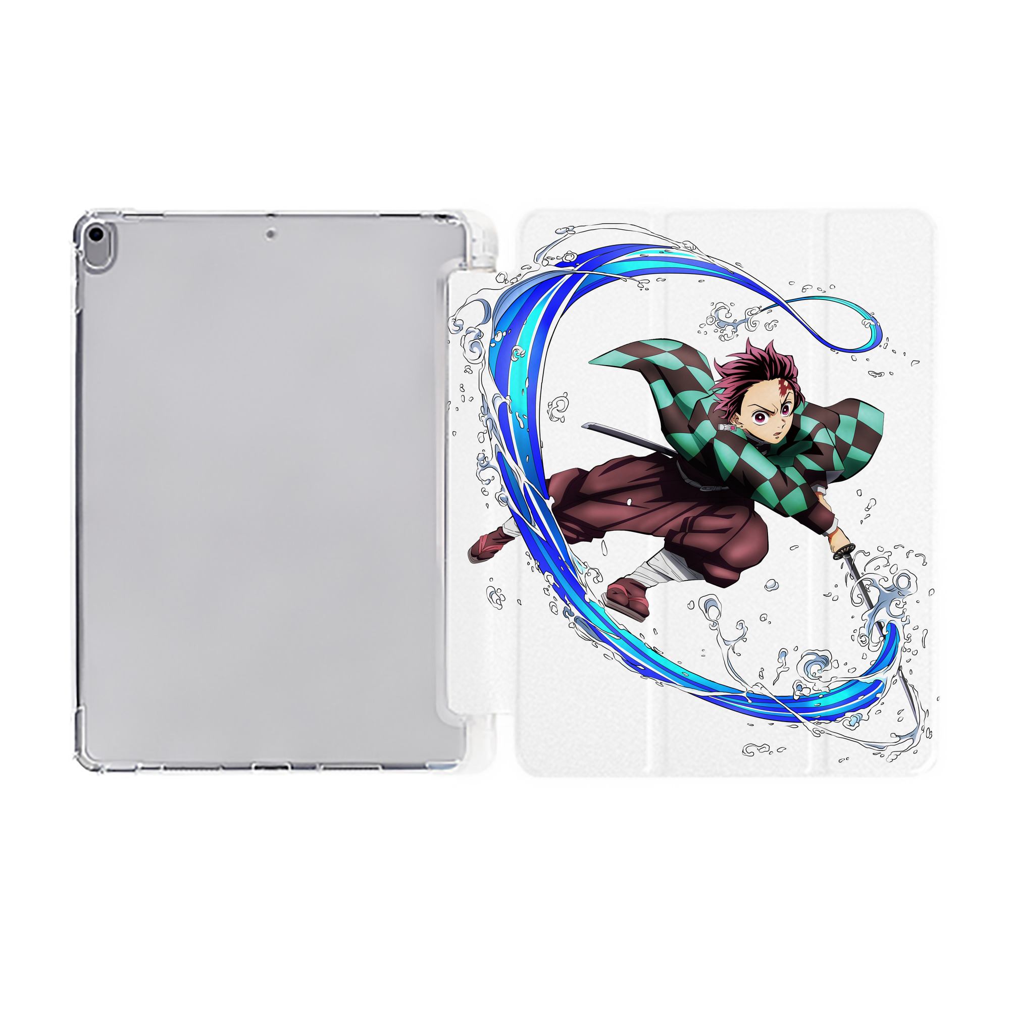 （画像用） 鬼滅の刃 竈門 炭治郎／かまど たんじろう Kamado Tanjirou IPad ケース ペン収納付き 三つ折りスタンド PUレザー×シリコン 対応機種9.5/10.5/10.9インチ